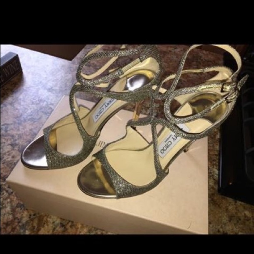 AUTHENTIC Jimmy Choo Lame Lang Glitter Sandals 8.5